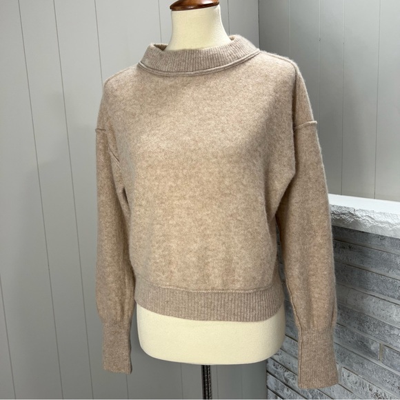 Free People Cashmere Soft Cozy Tan Mock Neck Exposed Seam Relaxed Fit Sweater S